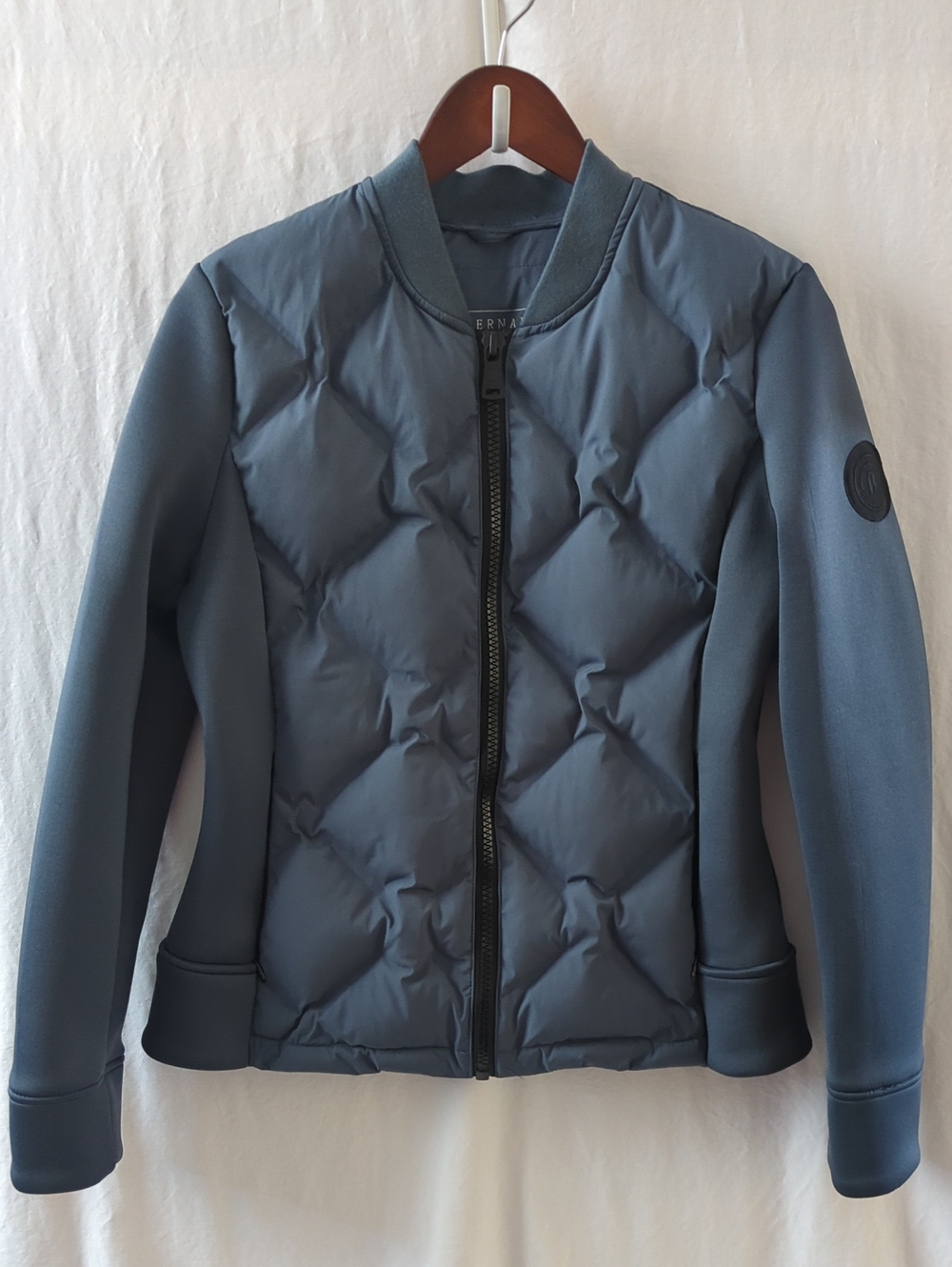 Bernardo Performance EcoPlume Mixed Media Quilted Puffer Jacket Blue M
